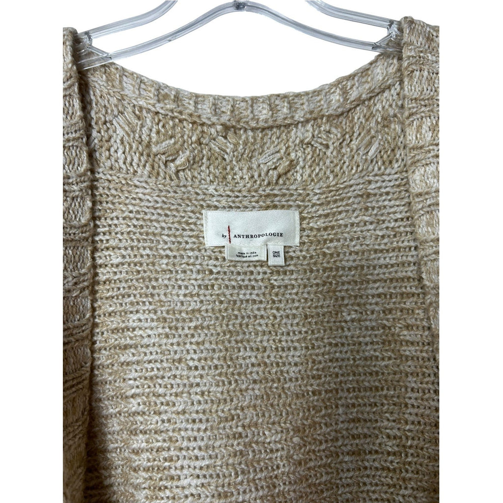 Anthropologie Braided Tassel Cardigan Oatmeal Beige Chunky Knit OS OVERSIZED