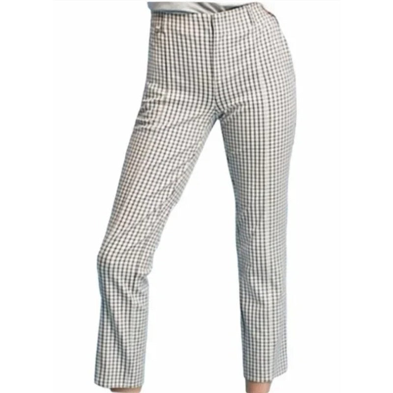 Anthropologie The Essential Slim Trousers Cream/Black Plaid Pants SZ 8