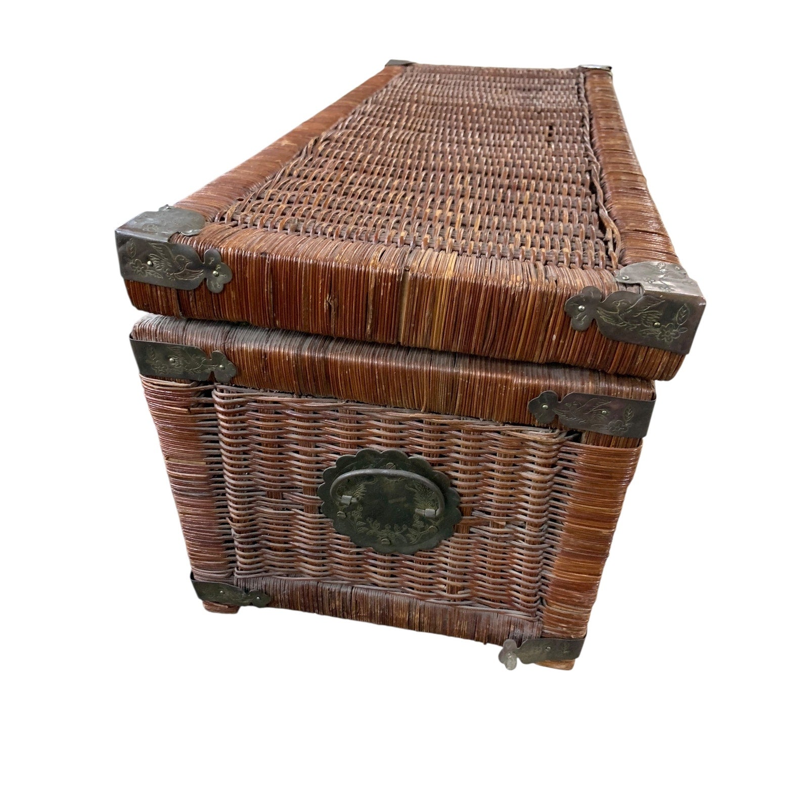 Vintage Chinoiserie Hand Woven Wicker Chest 28"