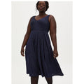 NWT TORRID Dark Blue & Multi Stripe Shimmer Midi Skater Dress sz 4