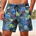 Hurley Mens Tropical Leaf Print Swim Trunks Teal Blue Lime Green Size Large 17"