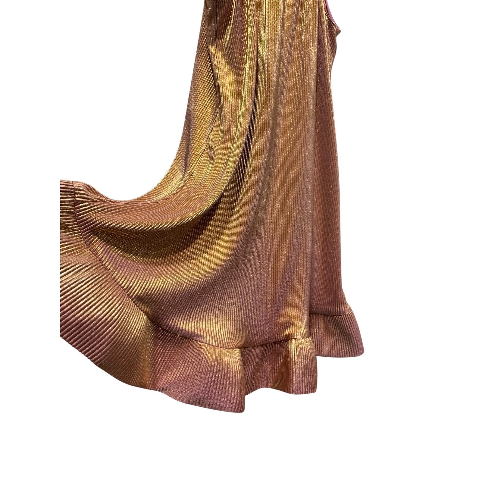 NWT SAYLOR Rose Gold Metallic Pleated Mini Dress Halter Neck Tie Back XS