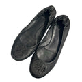 Tory Burch Minnie Travel Ballet Flats Black Pebbled Leather Logo Size 10M chic