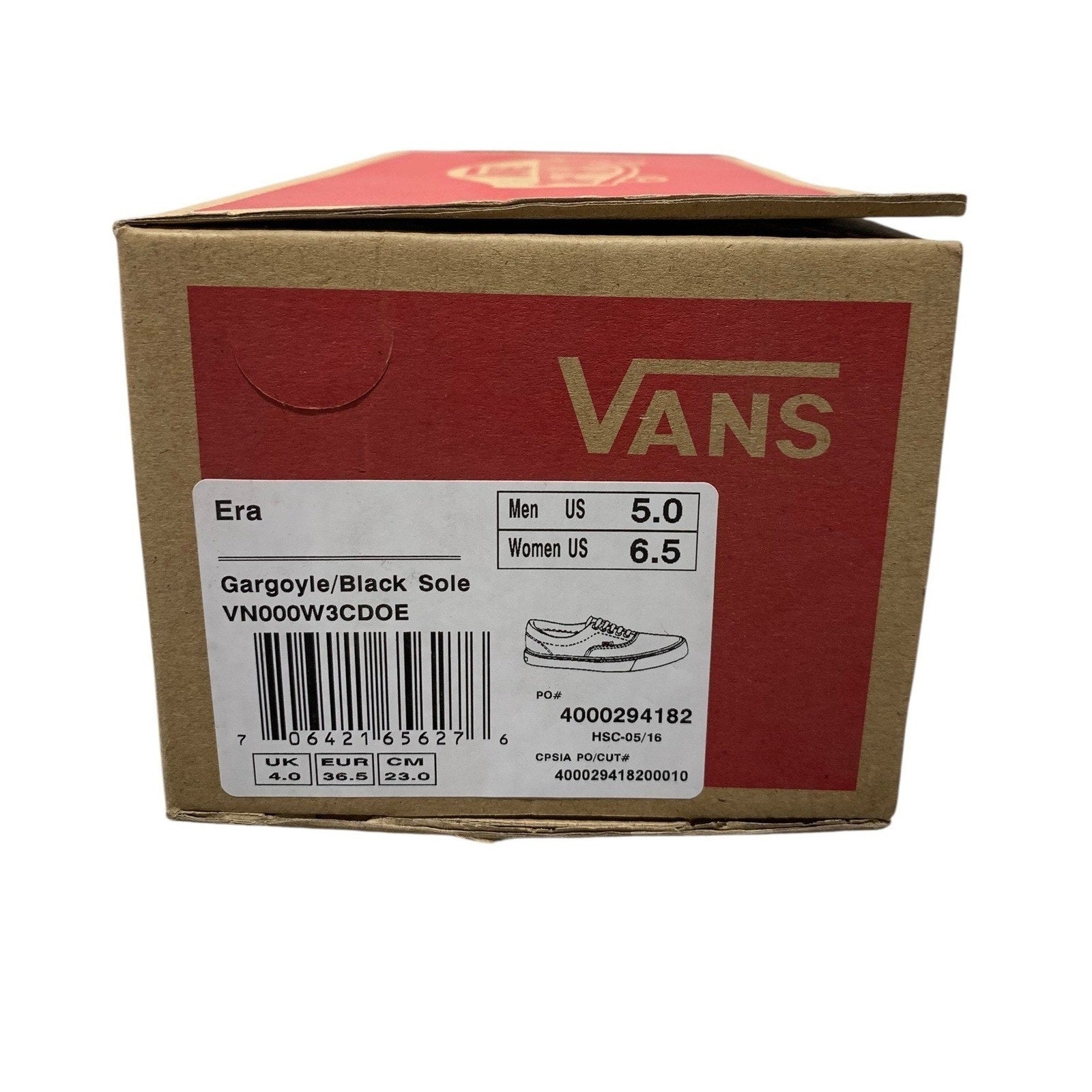 Vans Era Gargoyle Black Sole Grey Canvas Skate Shoes VN000W3CDOE Men 5 Women 6.5