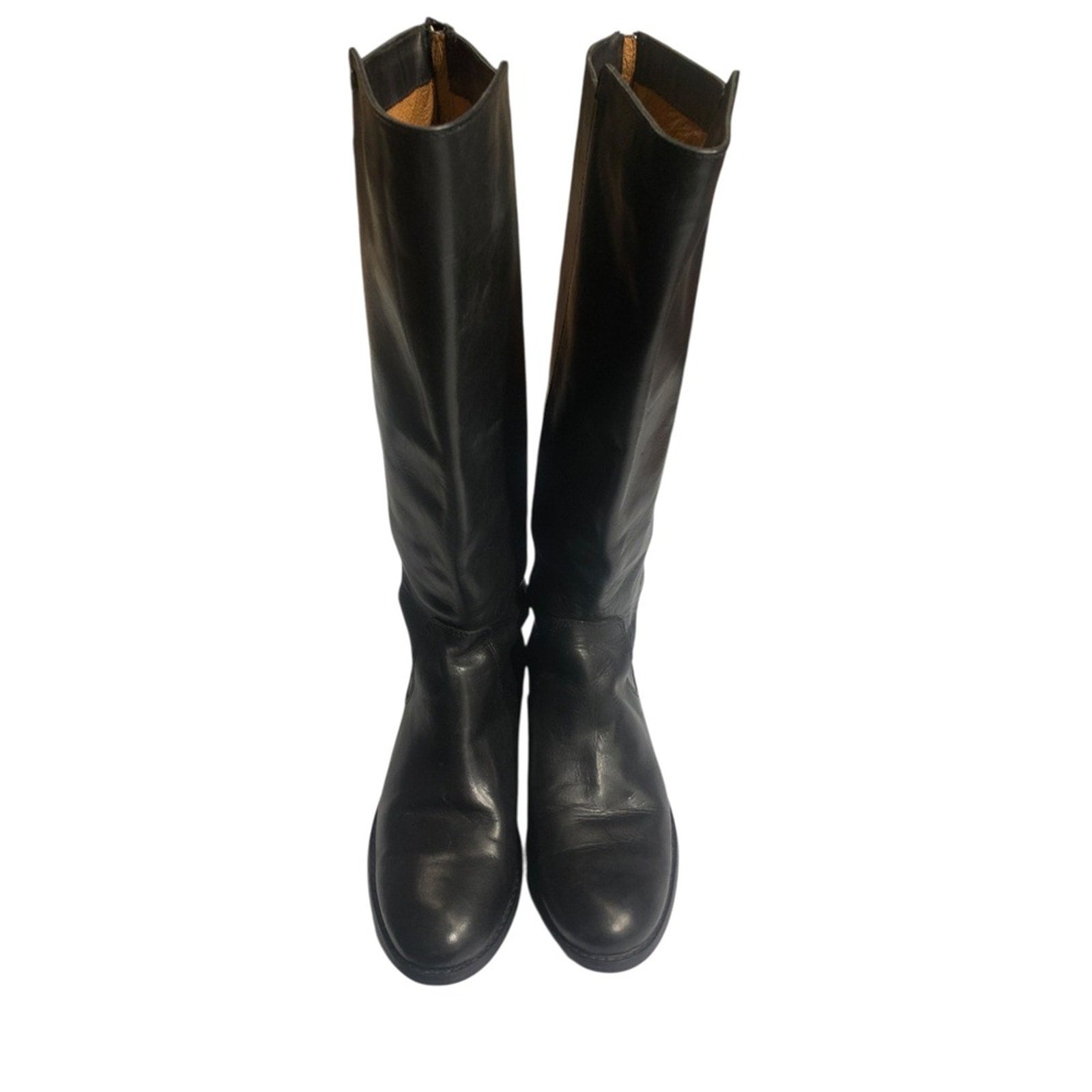 Womens Frye Black Leather Riding Knee High Boots Back Zip