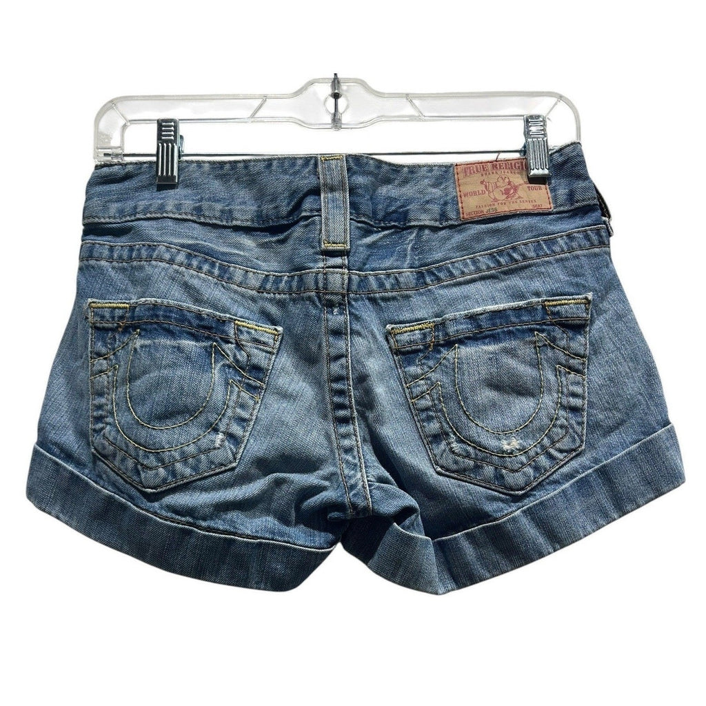 True Religion Jess Low Rise Denim Shorts Medium Wash Blue Size 26 Made in USA