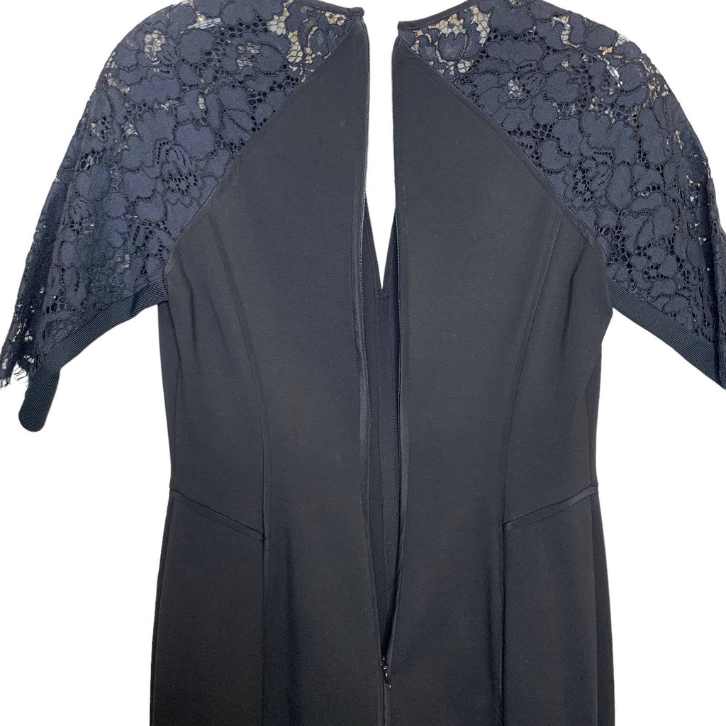 Rebecca Taylor Short Sleeve Fitted Dress with Lace Black Size 2