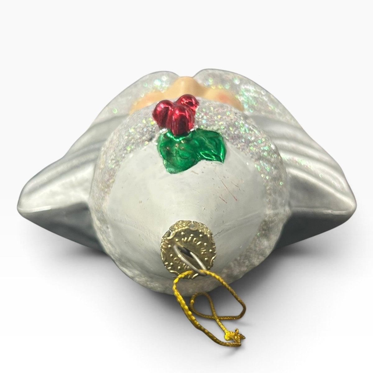 Kurt Adler Glass Santa Claus in Seashell Christmas Ornament Silver Glitter