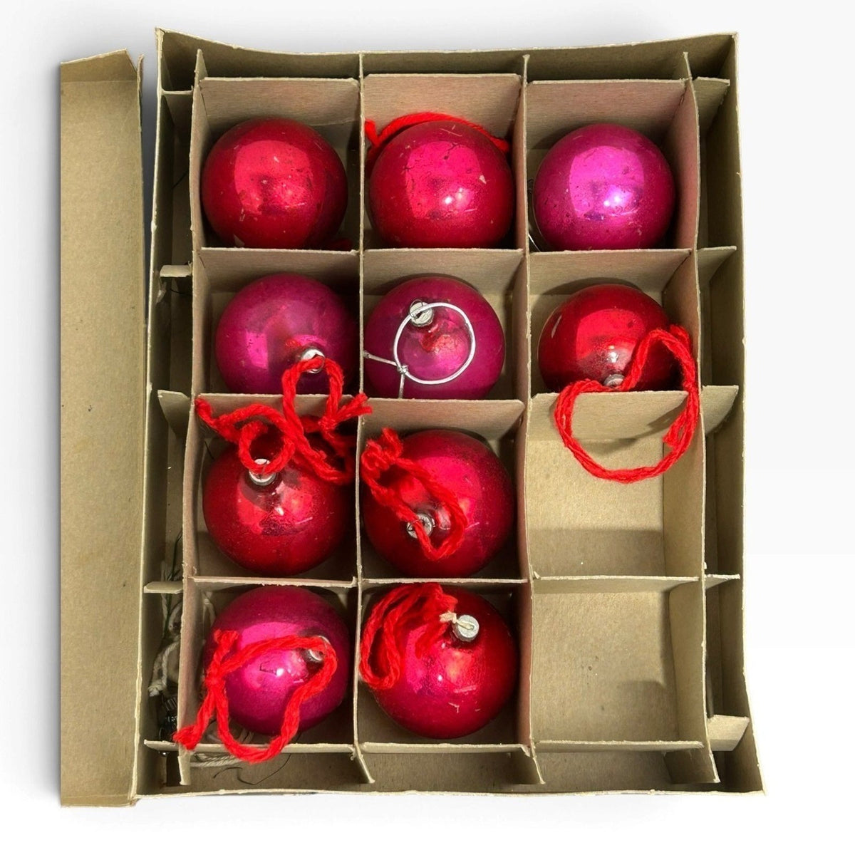 Vintage Shiny Brite Glass Christmas Ornaments Made in Japan Red Pink Set of 10