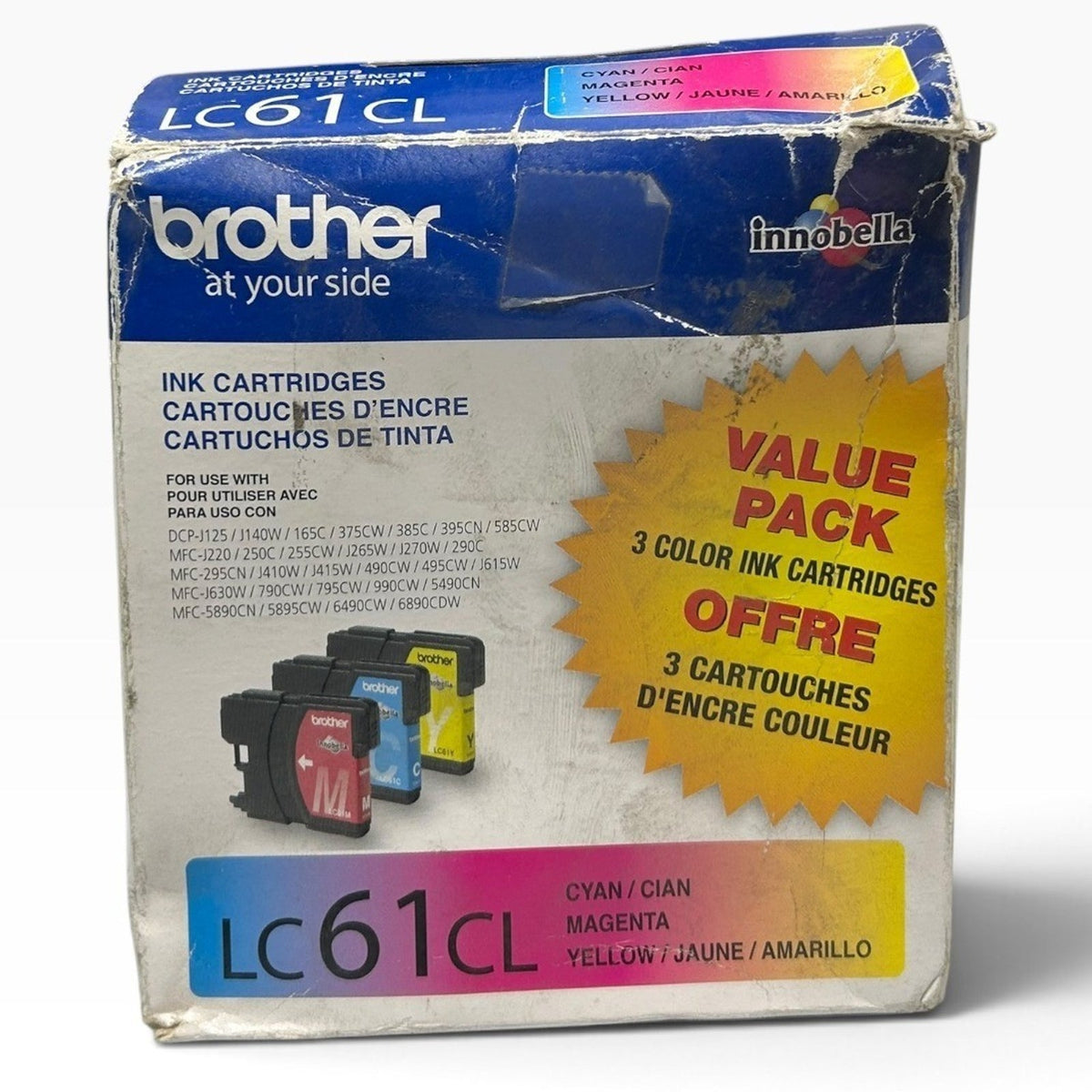 Brother LC61CL Innobella Color Ink Cartridges 3-Pack Cyan Magenta Yellow LC613PK