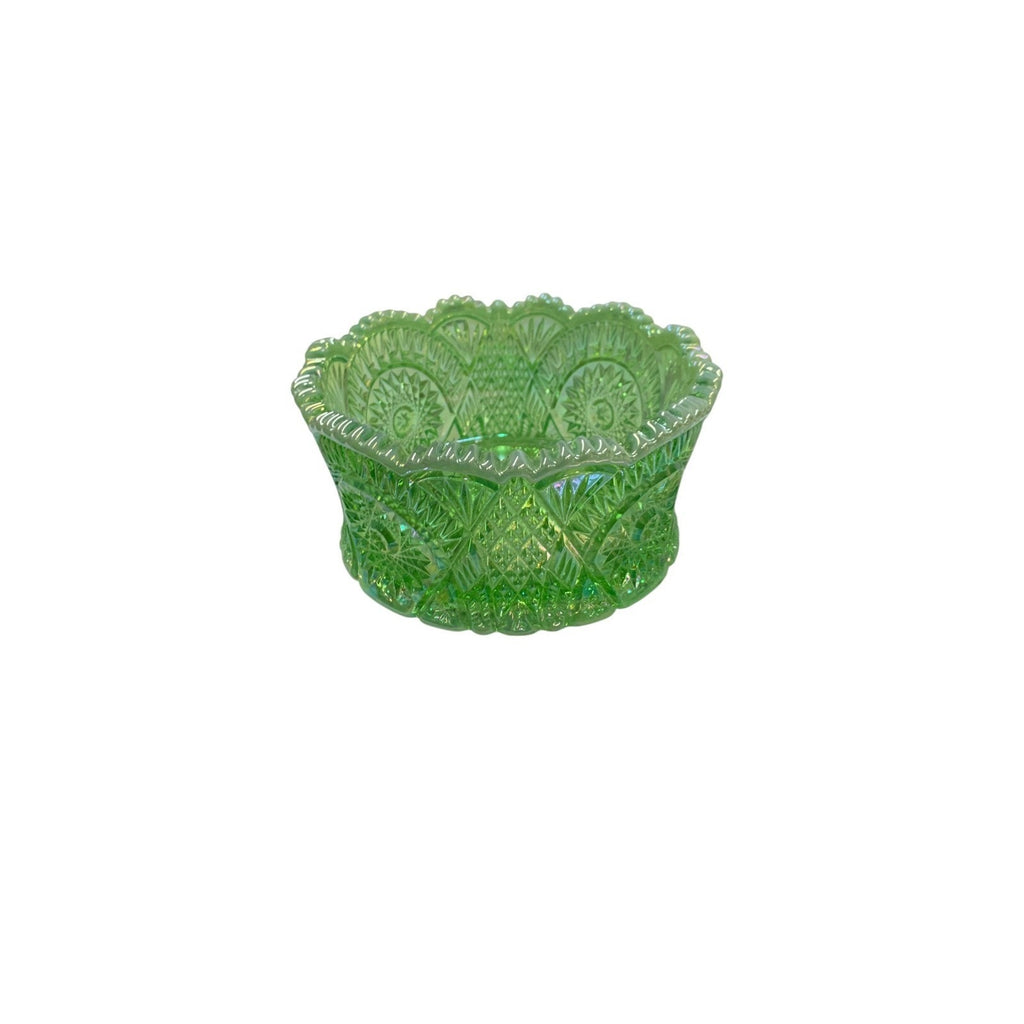 Mosser Glass Diamond Classic Bowl Vaseline Uranium Carnival Glass Green Iridesce