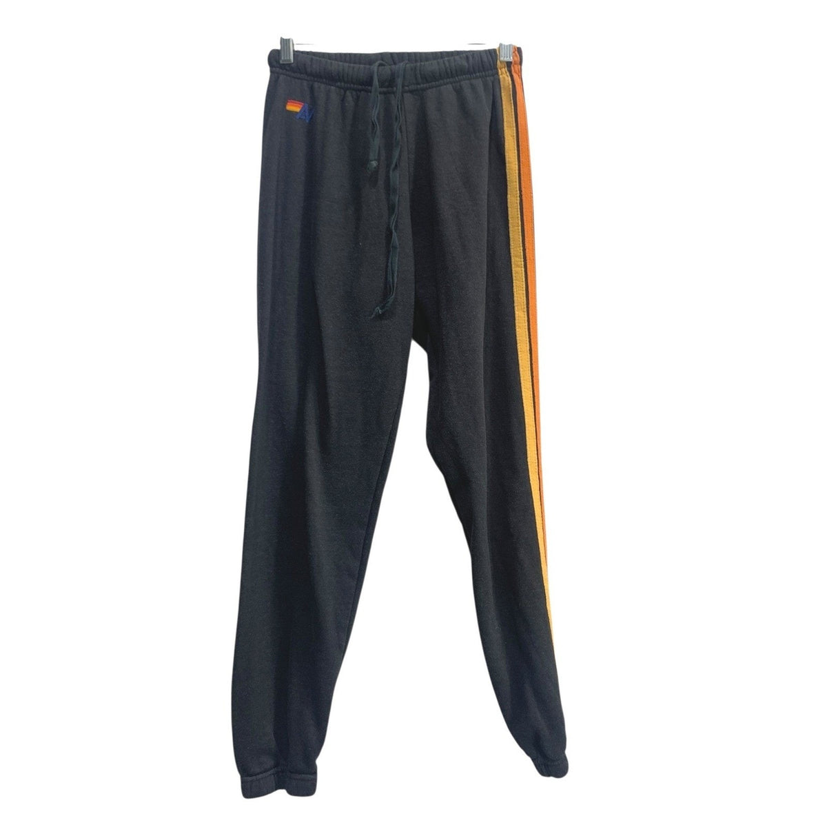 Aviator Nation Black Rainbow Stripe Sweatpants Joggers Logo Drawstring XS