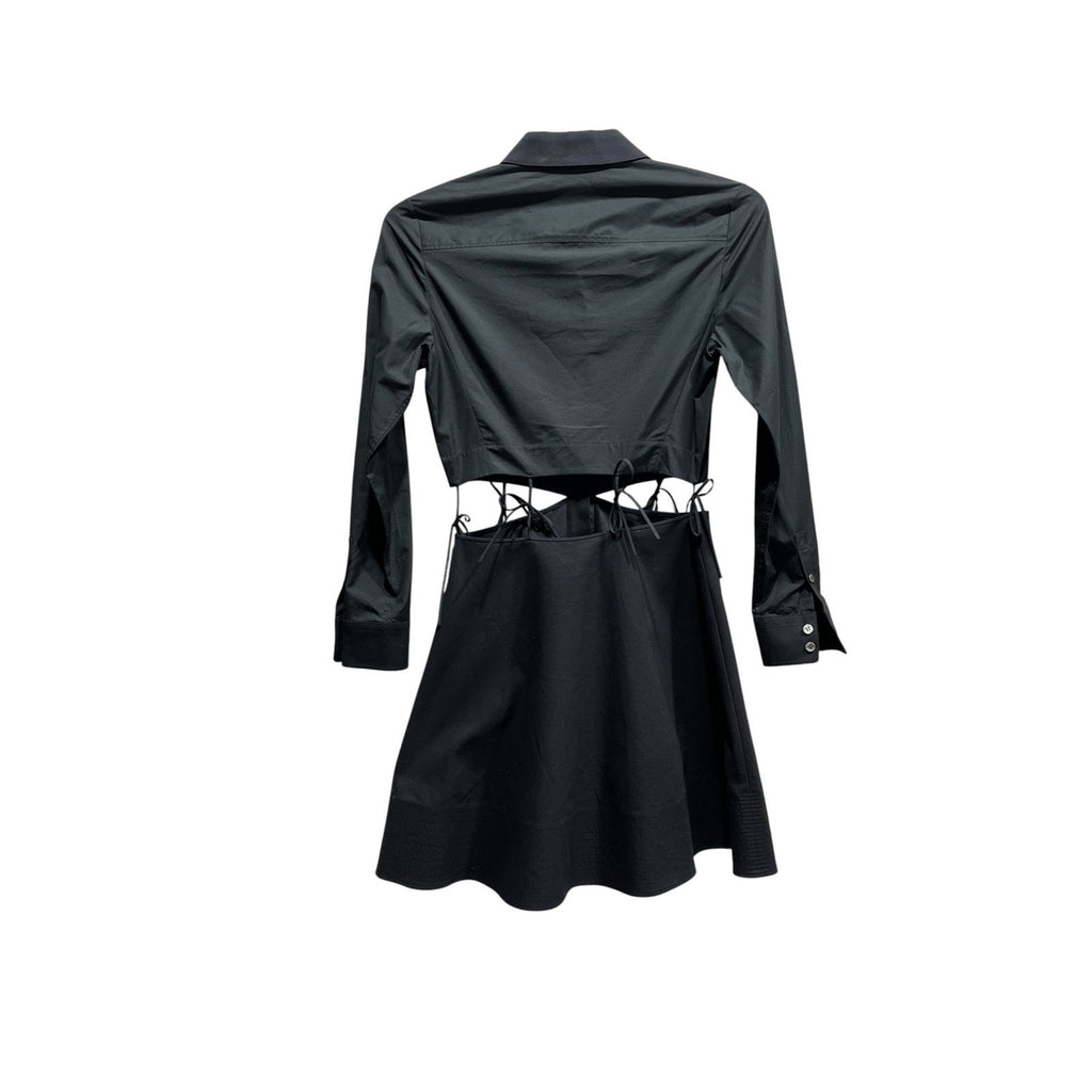 Alexander Wang Black Cotton Cutout Tie Waist Shirt Dress Size 2 Long Sleeve