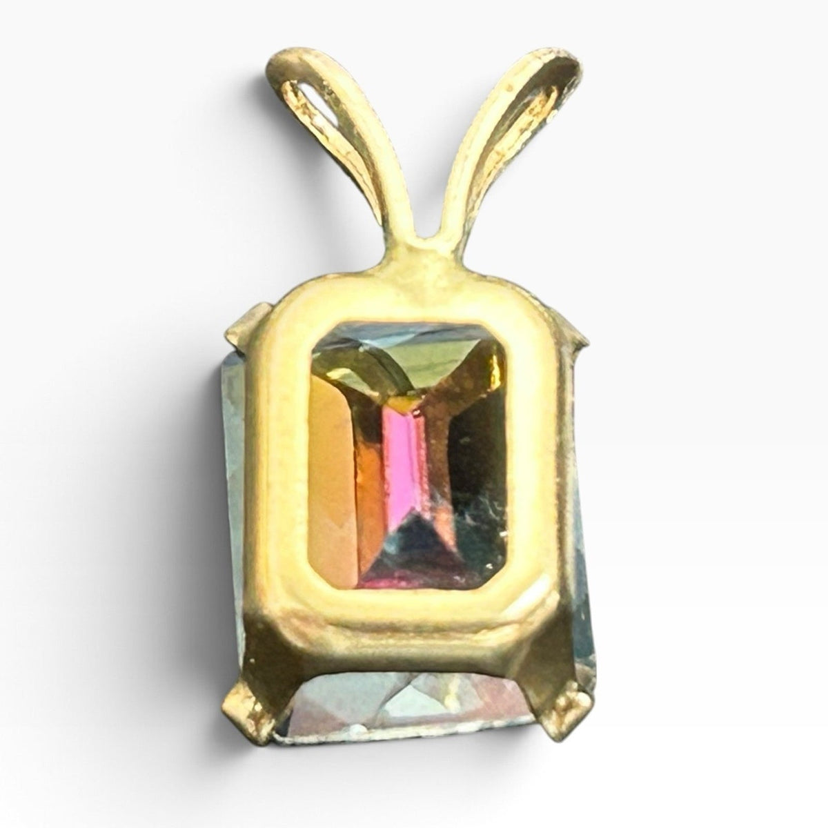14k Yellow Gold Neptune Garden Mystic Topaz Emerald Cut Pendant Wearable Luxury