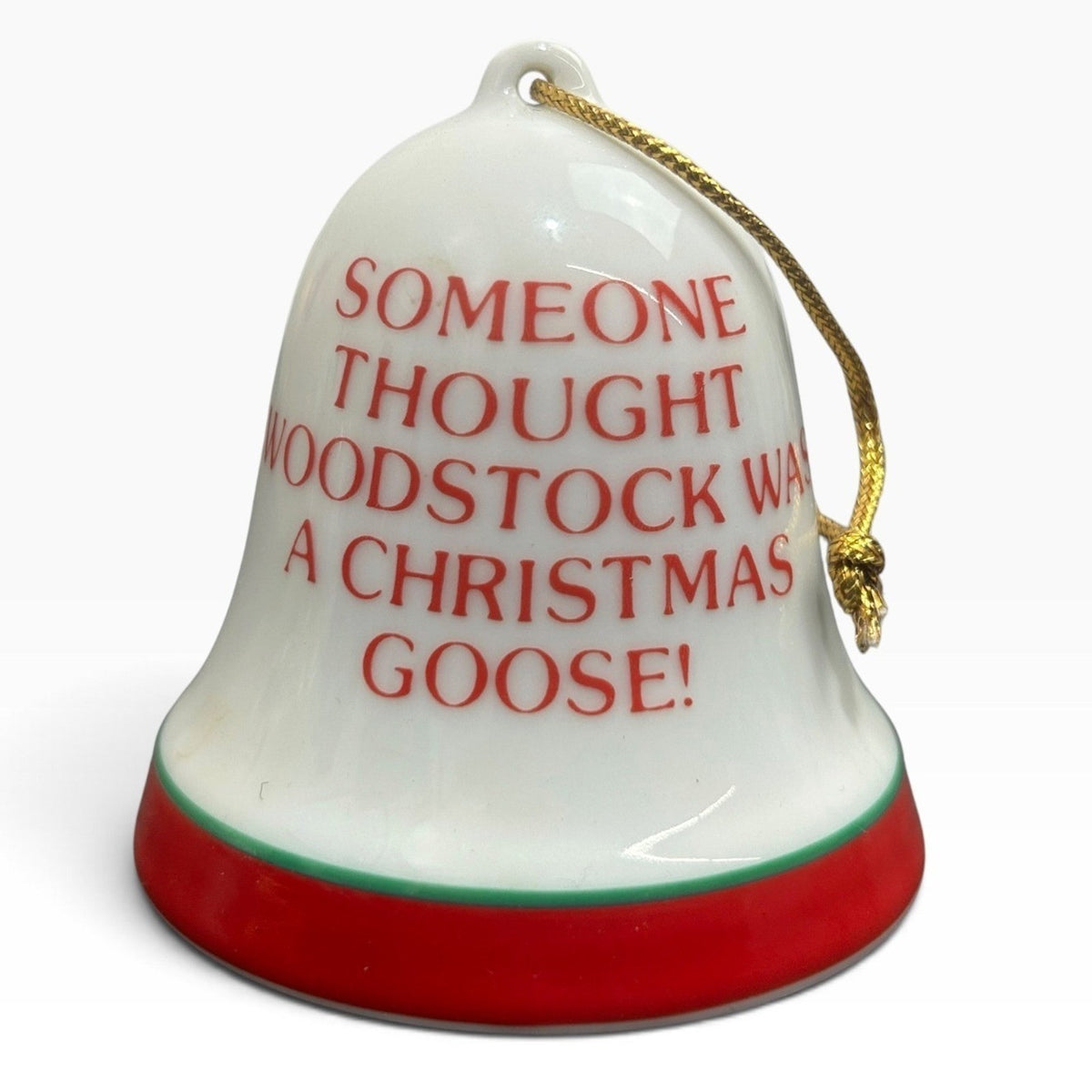 Vintage 1975 Peanuts Snoopy Woodstock Christmas Bell Ornament Ceramic 2.5"