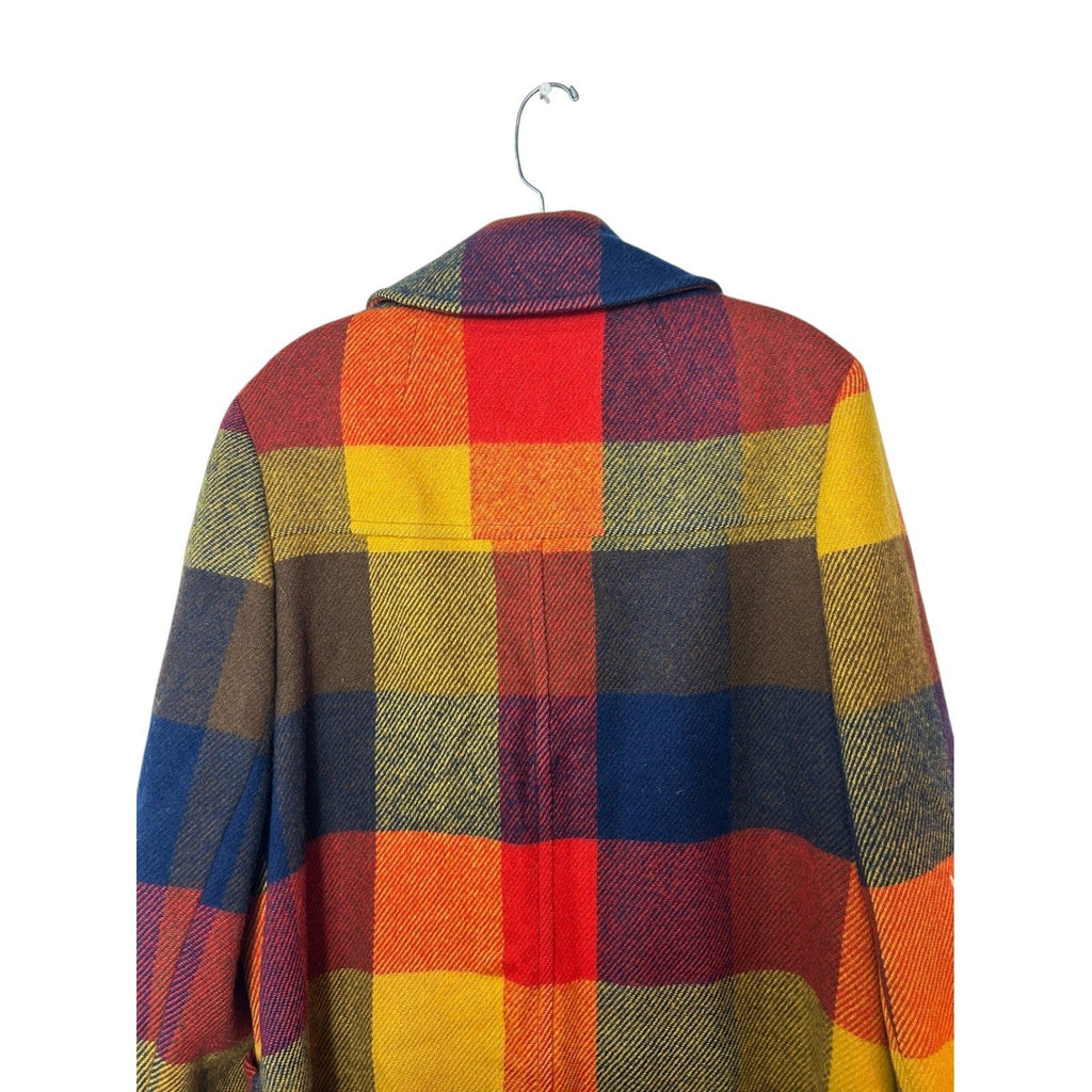Vintage Pendleton Knockabouts Wool Plaid Coat Lobster Claw Toggle Red Orange L