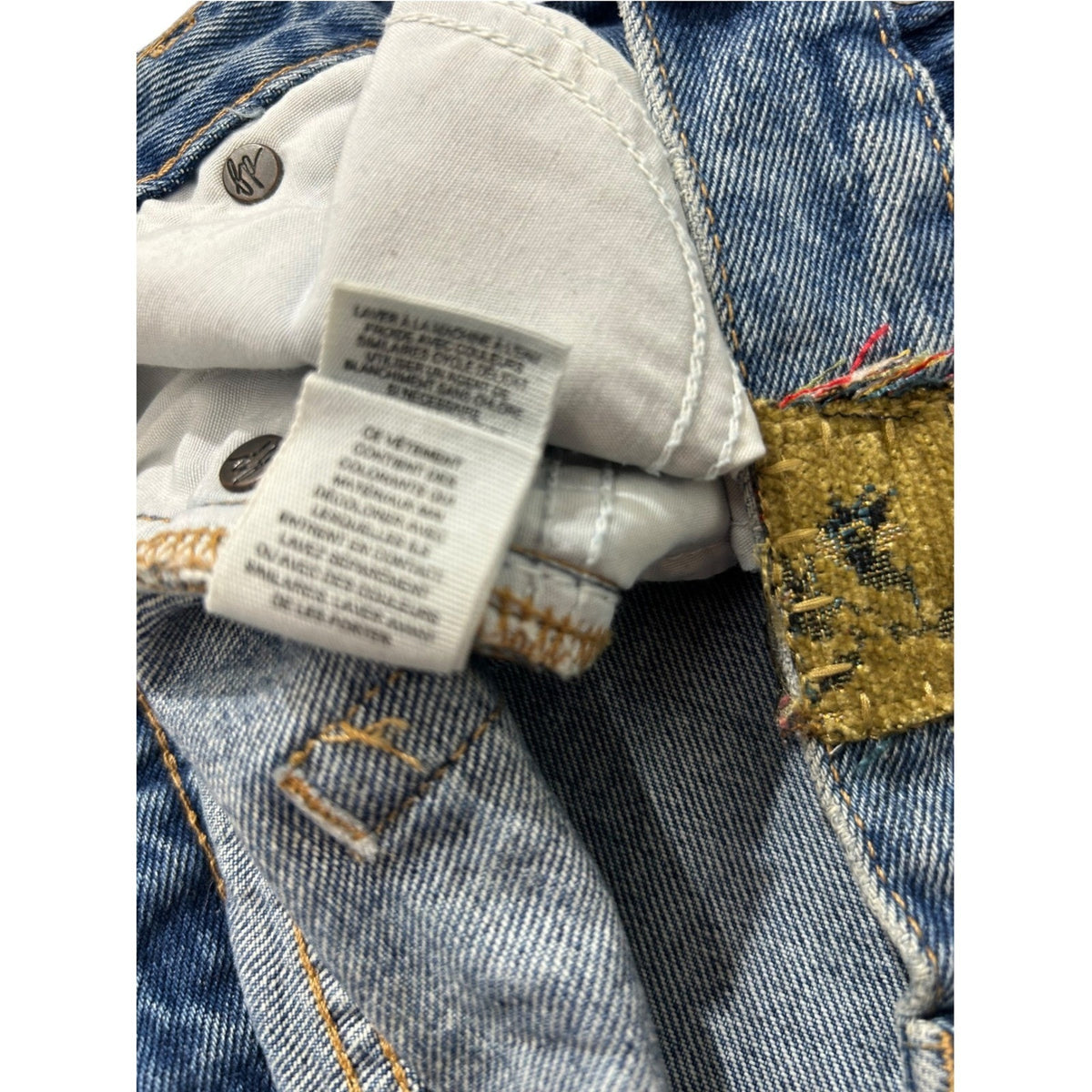 Free People We The Free Poppy Patch Straight Leg Jeans Size 30 Boho Floral Blue