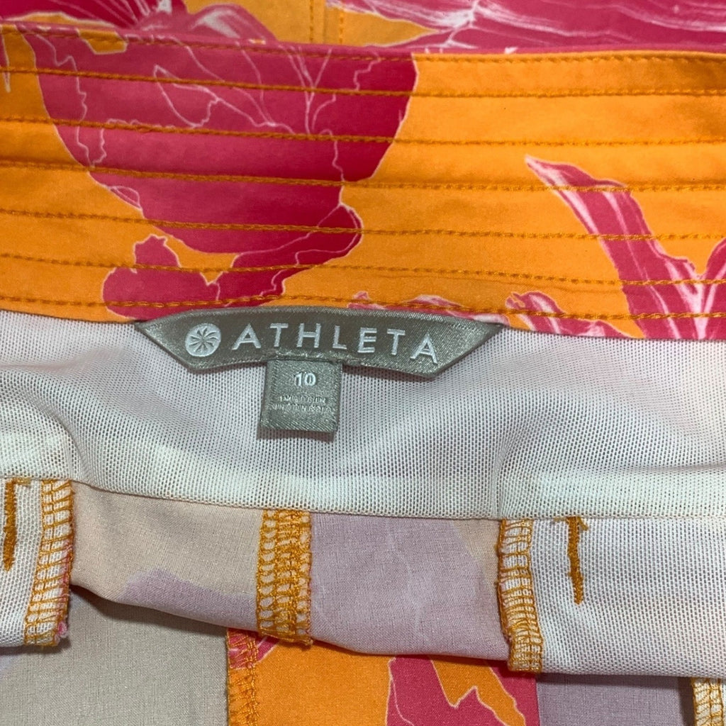 Athleta Women 10 Orange Pink Floral Tropical Board Shorts Swim Trunks Quick Dry
