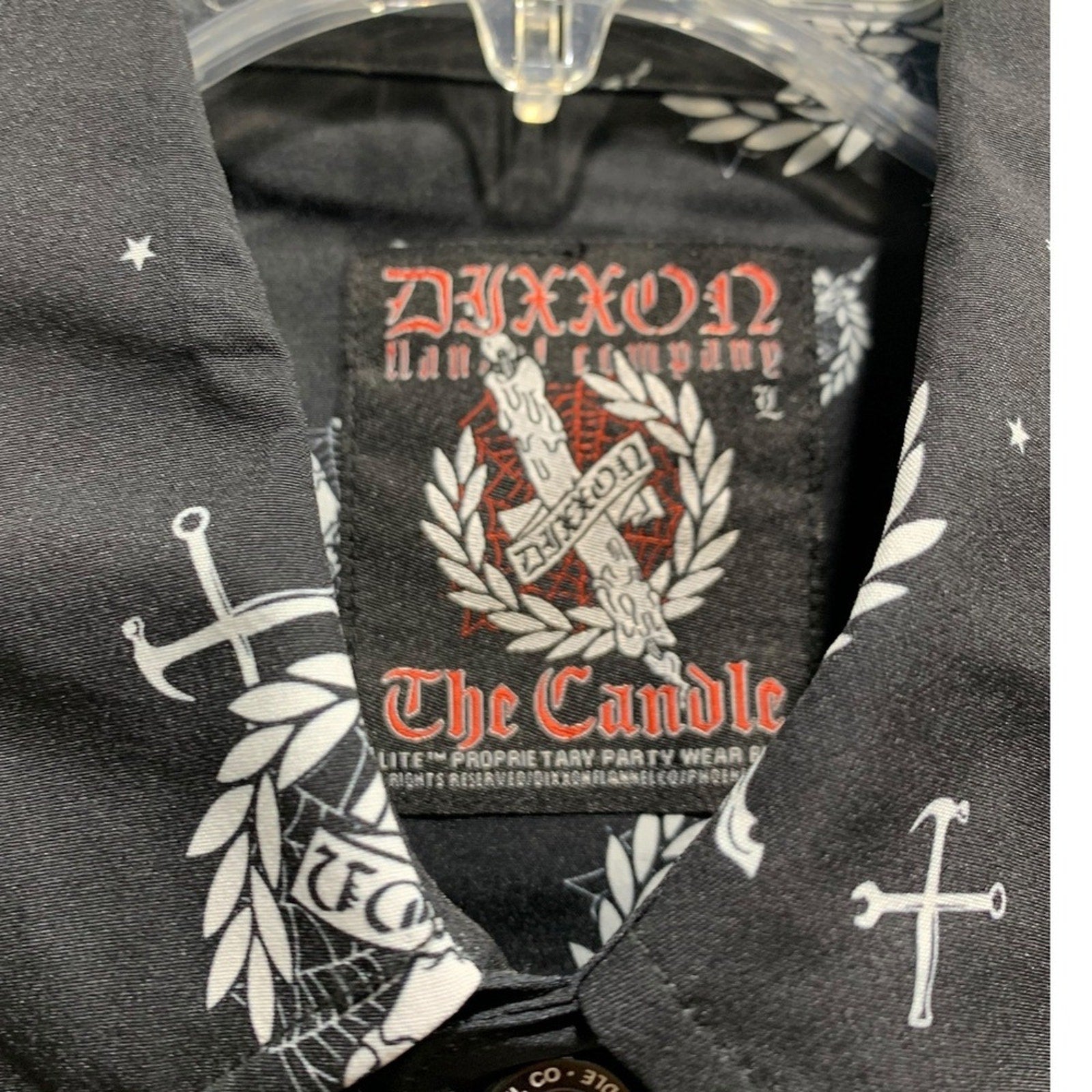 DIXXON Mens The Candle Short Sleeve Button Up Shirt Black White Graphic Print L