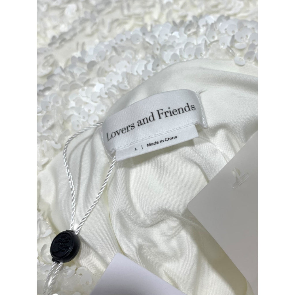 Lovers and Friends White Sequin Cowl Back Mini Dress Long Sleeve Large NEW bride