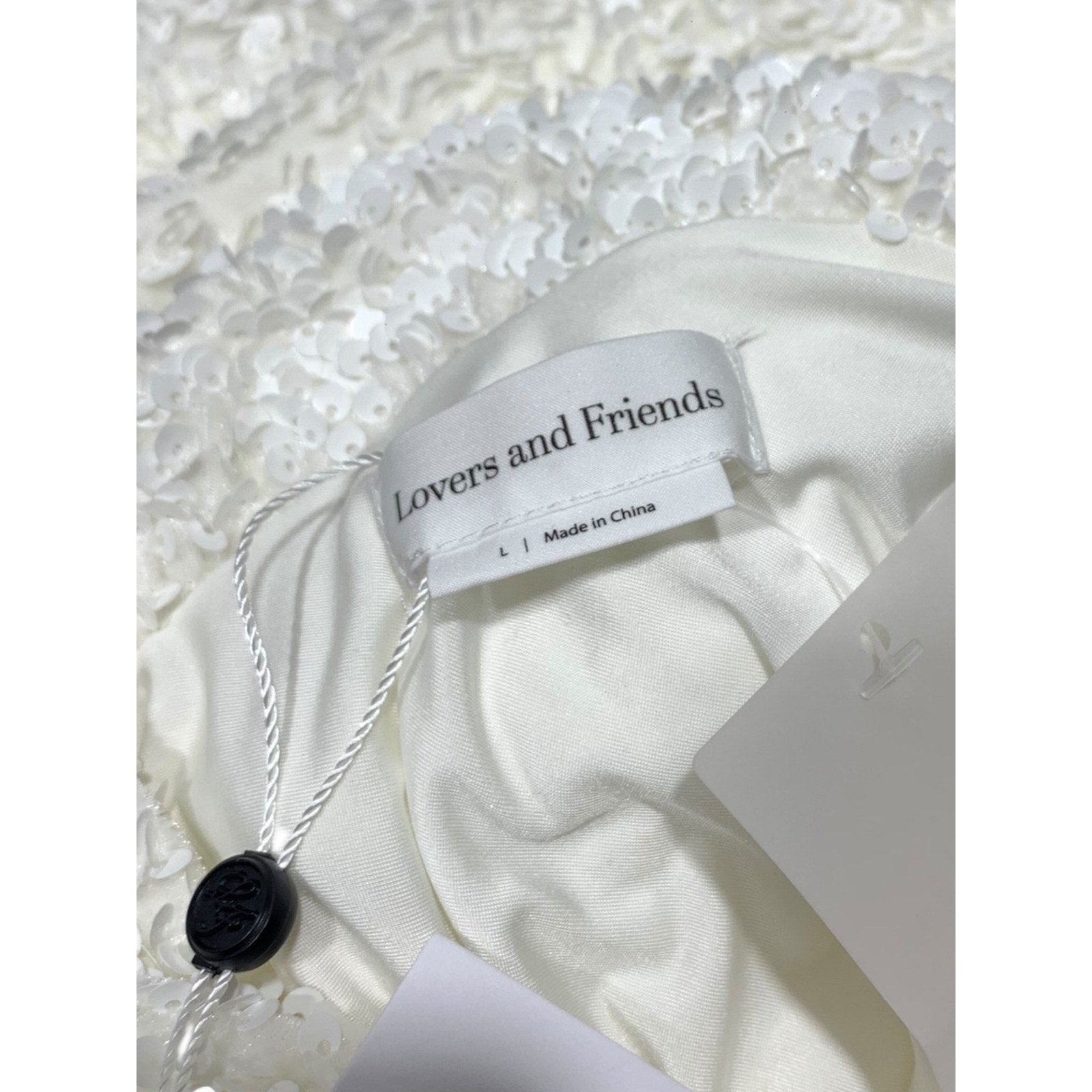 Lovers and Friends White Sequin Cowl Back Mini Dress Long Sleeve Large NEW bride
