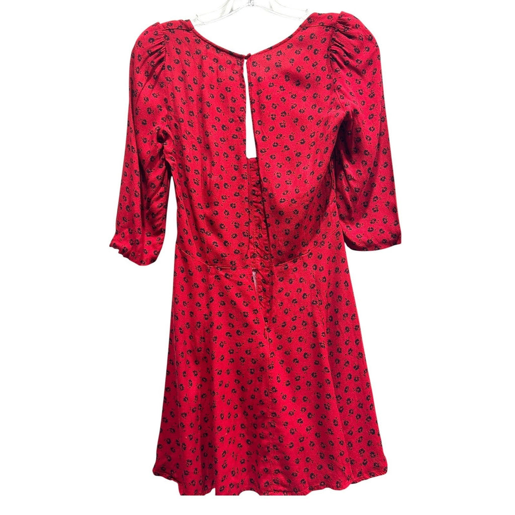 Reformation Red Black Floral Sweetheart Button Front Mini Dress Size 6