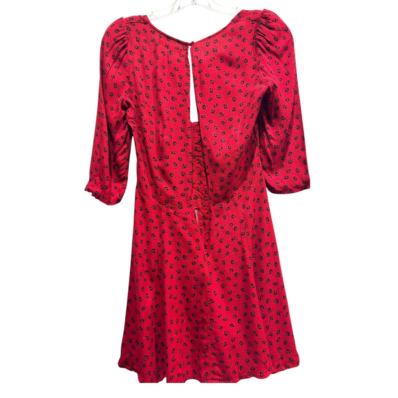 Reformation Red Black Floral Sweetheart Button Front Mini Dress Size 6