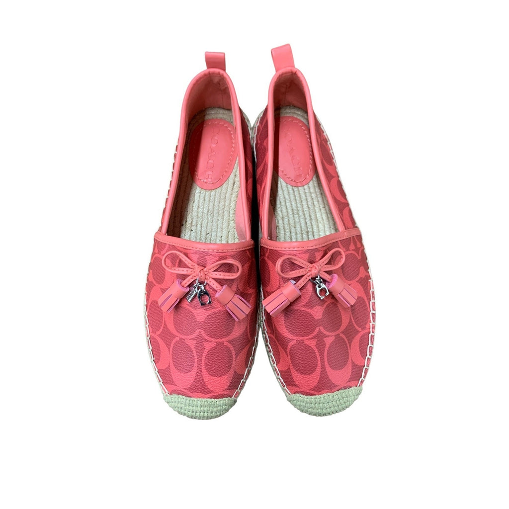 COACH Espadrille Slip On Shoes Pink Signature Espadrilles Tassel Accents SIZE 8b
