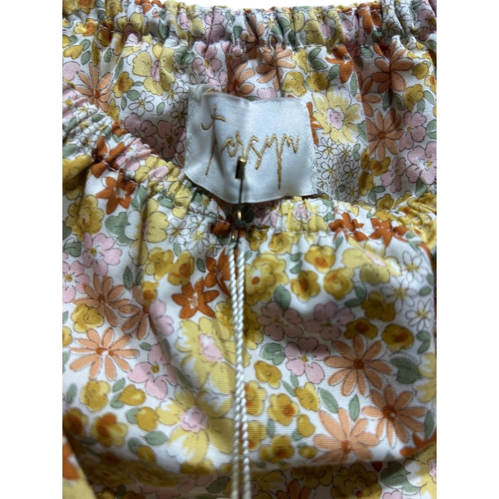 Petersyn Women Yellow Floral Off Shoulder Puff Sleeve Cotton Blouse Top S NWT