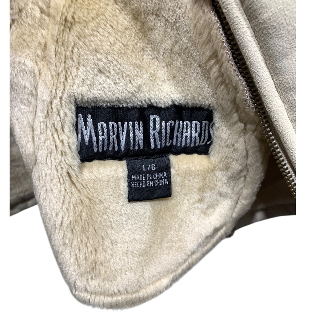 Marvin Richards Women's Beige Faux Suede Fur Lined Hooded Zip Up Jacket L
