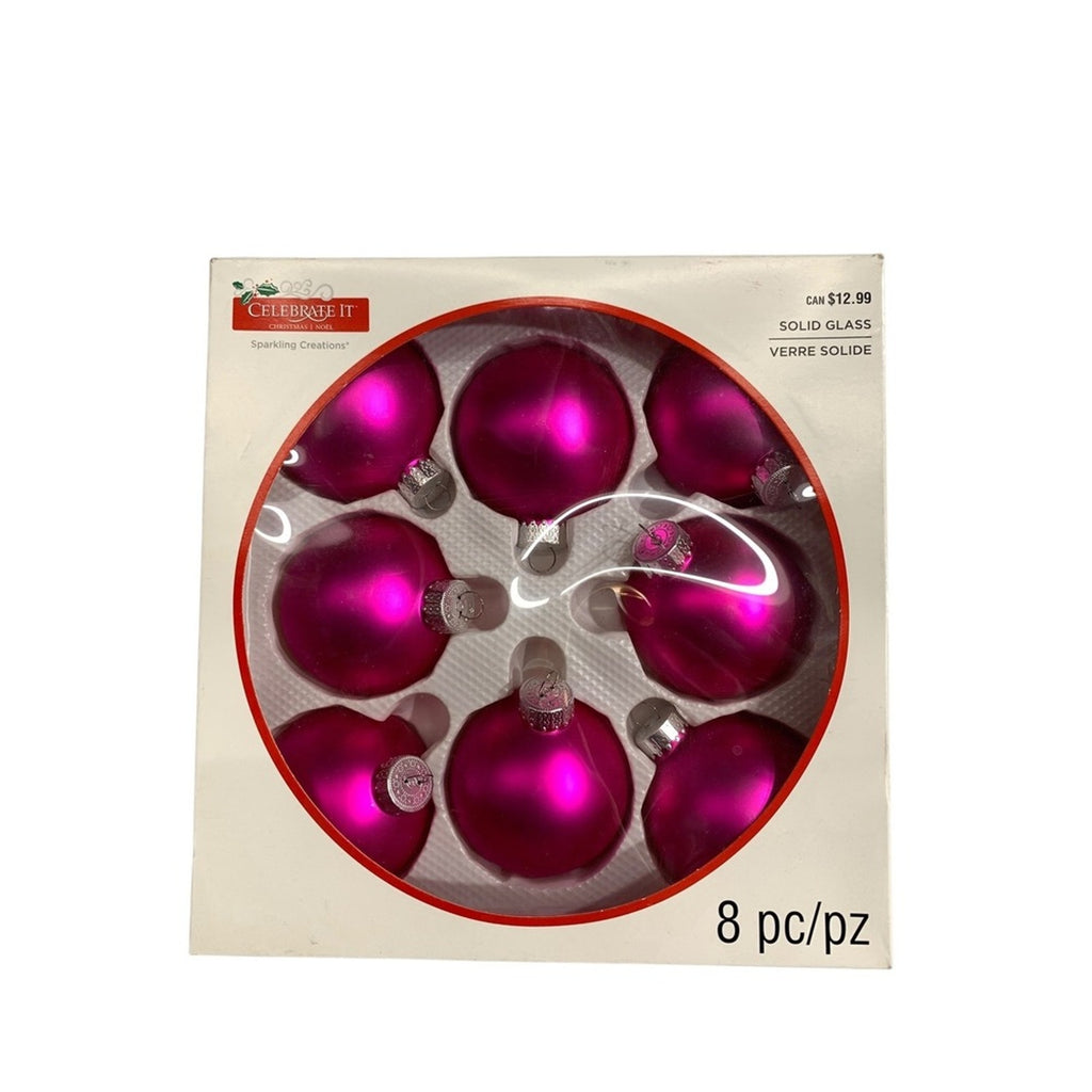 Celebrate It ChristmasSparkling Creations Pink Solid Glass Ornaments Set of 8
