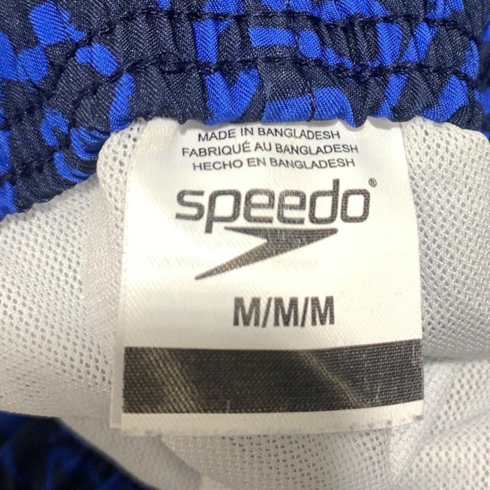 Speedo Mens Navy Blue Monstera Leaf Print Swim Trunks Mesh Lining Size Medium