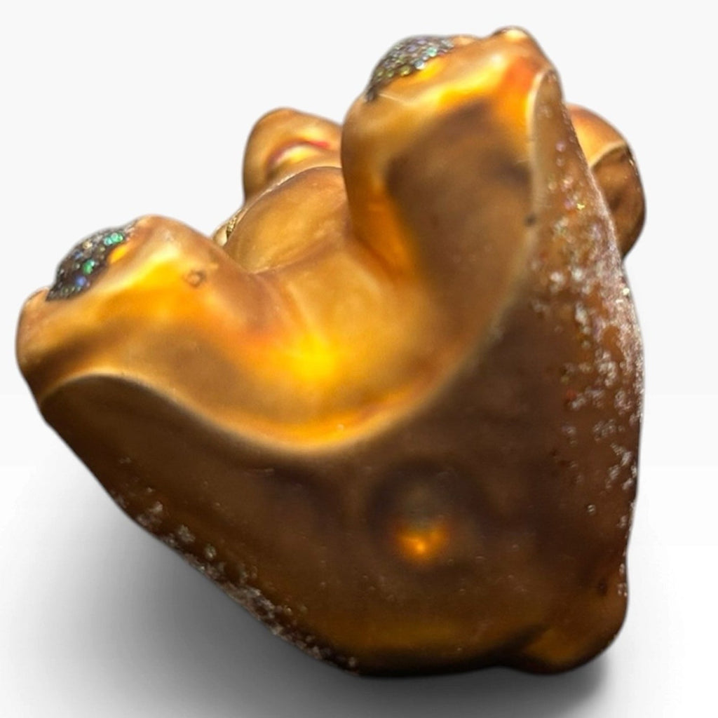 Small Amber Blown Glass Teddy Bear Christmas Ornament with Glitter Accents 2in