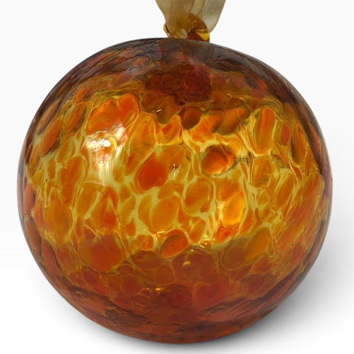 Crate & Barrel Blown Glass Christmas Ornament Amber Orange Swirl Crackle Ball