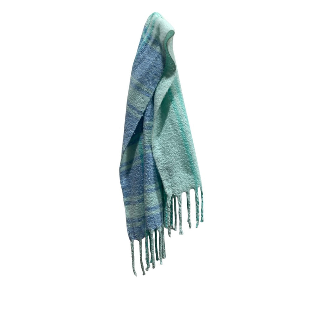 NEW Free People Chunky Gemini Pastel Plaid Winter Scarf, Blue and Green