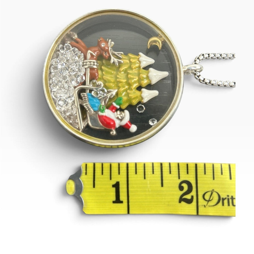 Brighton Christmas Santa Reindeer Shaker Pendant Necklace Silver Gold Tone 20in