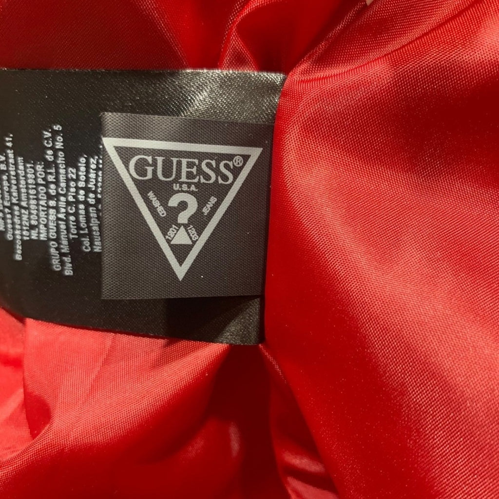 Guess Puffer Jacket Hooded Red Full Zip Zip Pockets Men XL