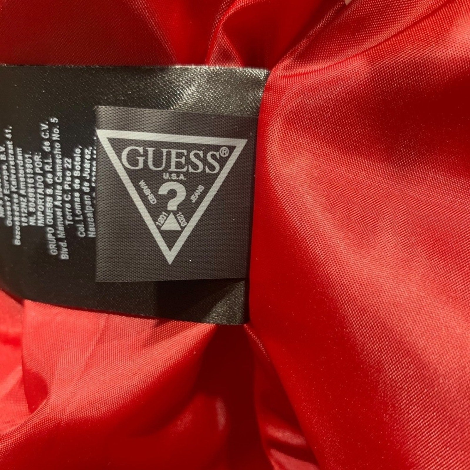 Guess Puffer Jacket Hooded Red Full Zip Zip Pockets Men XL