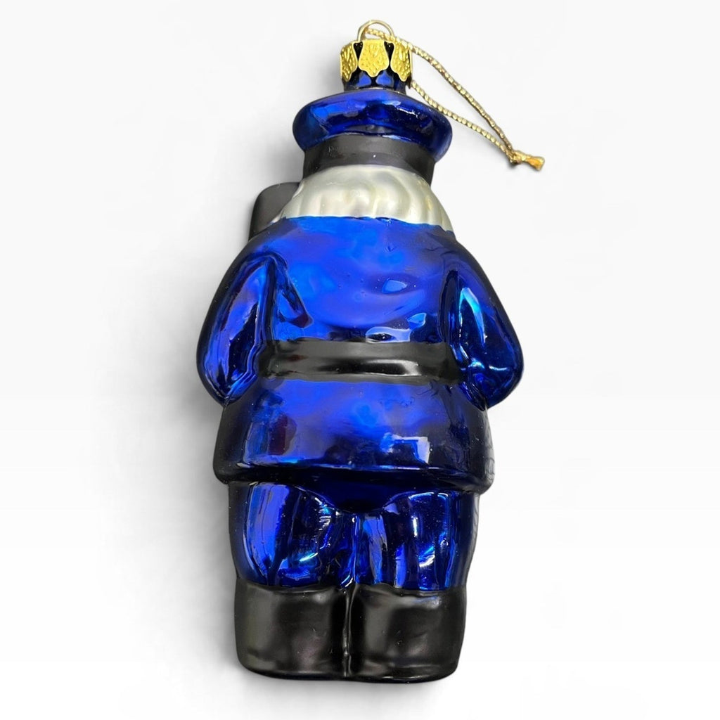 Lao Mai Police Officer Glass Christmas Ornament Blue Law Enforcement 5"