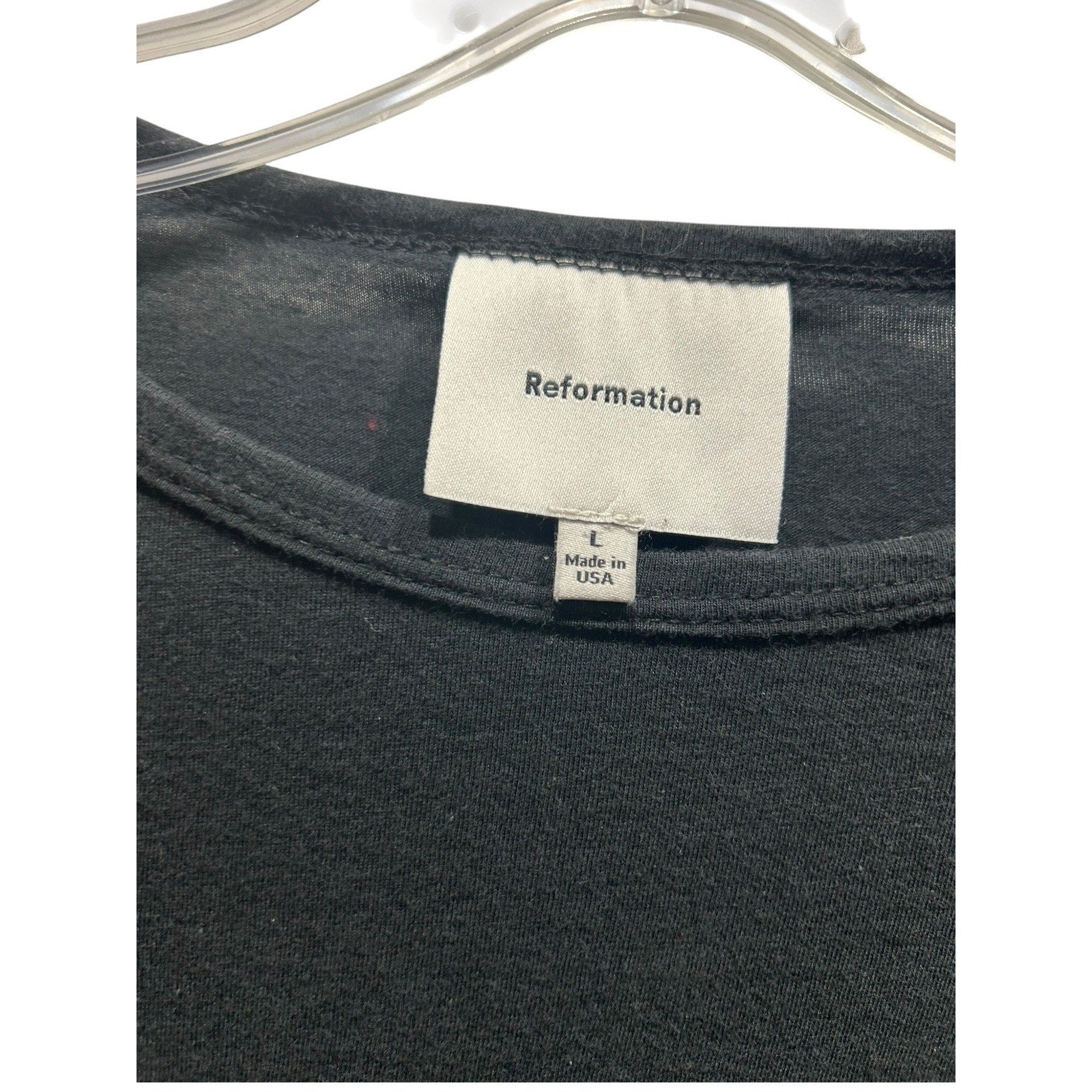 Reformation Women Black Long Sleeve Crewneck Crop Top Made in USA Slim Fit Large