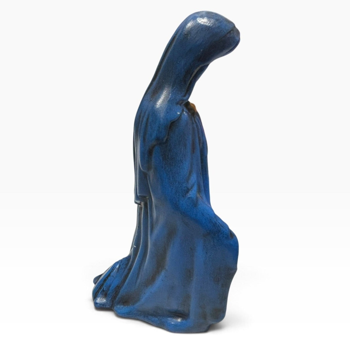Vintage 1970s Holland Mold Virgin Mary Ceramic Figurine Hand Painted Blue Green