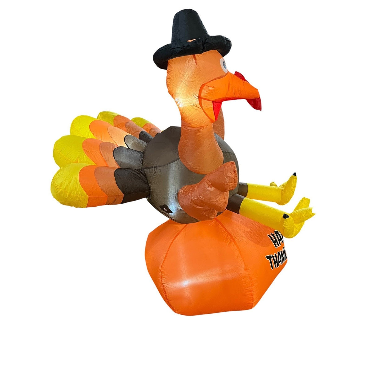 Happy Thanksgiving Inflatable Turkey Pilgrim Hat Yard Decor Lighted Decoration