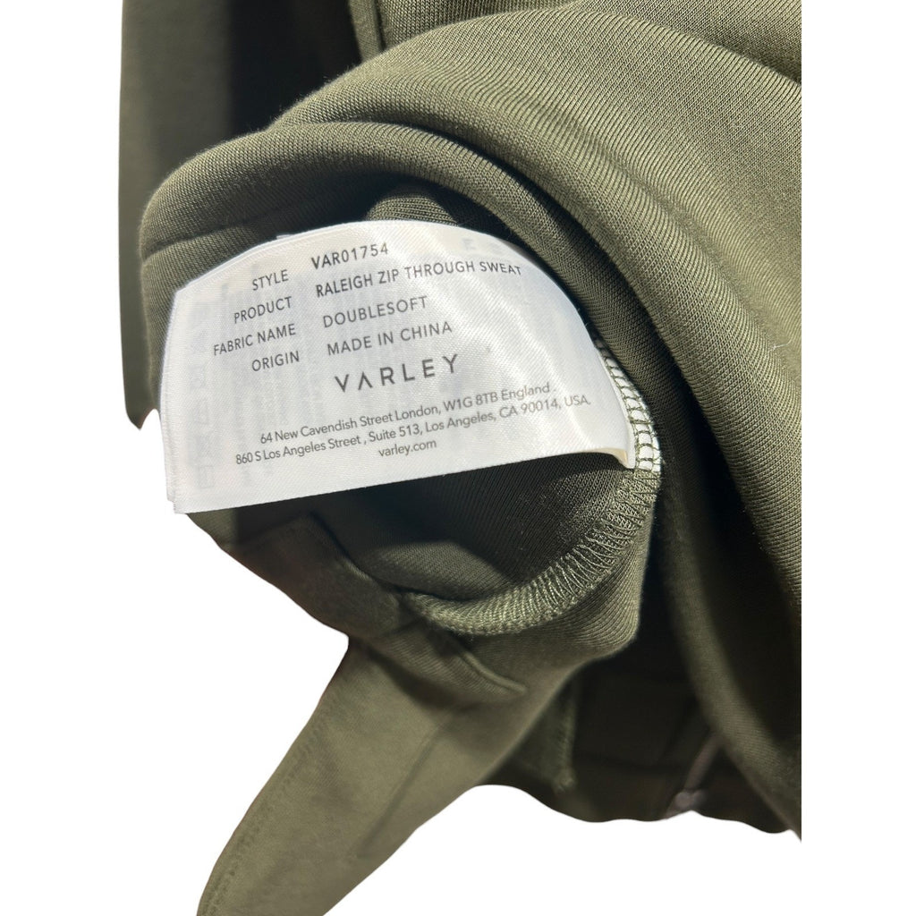 Varley Raleigh Zip Through Sweat DoubleSoft Olive Green Oversized Collar Small