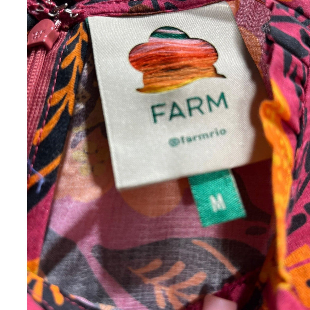 Farm Rio Garden Bloom Smocked Floral Crop Blouse Pink Orange Size M