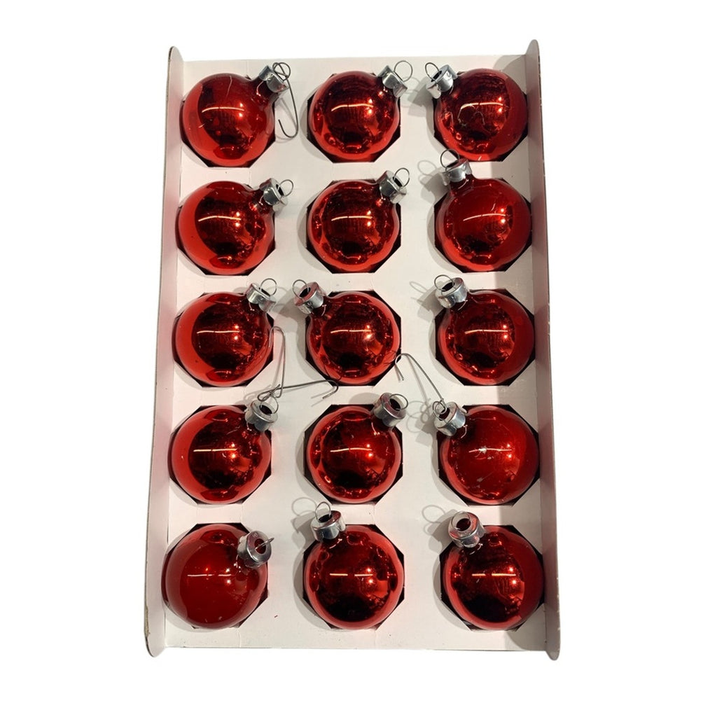 Holly 15 Glass Ornaments Red 1 1/4 Inch Christmas Tree Decorations