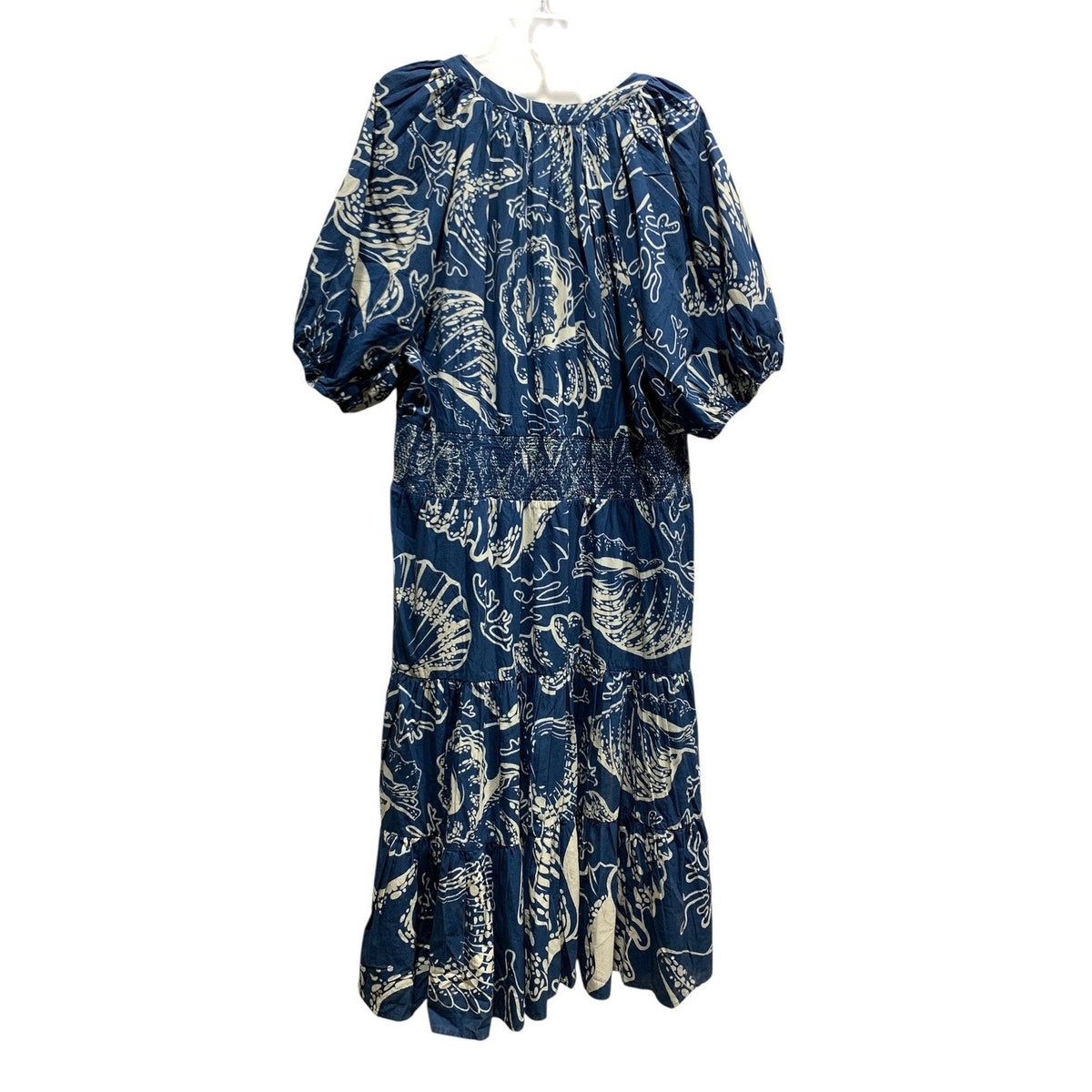Conditions Apply Anthropologie Blue Shell Print Smocked Midi Dress 26W Plus NEW