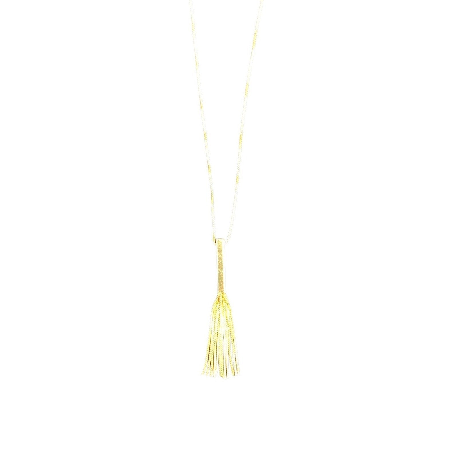 14K Yellow Gold Chain Necklace with Vertical Bar Tassel Pendant 3.8g 17" chain