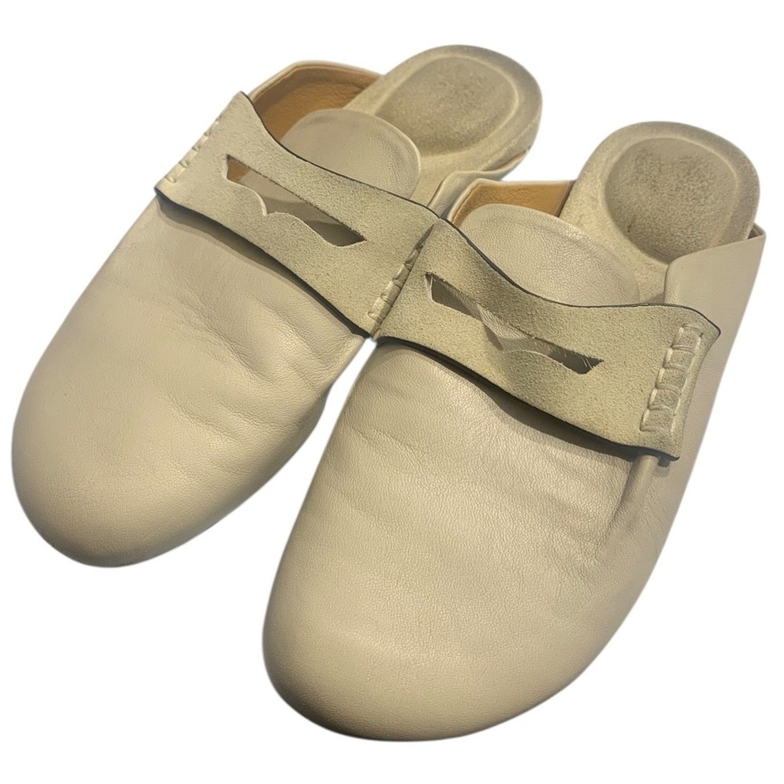 Rag Bone New York Beige Leather Slip On Mules Loafers Women's Size 37.5 us 7.5