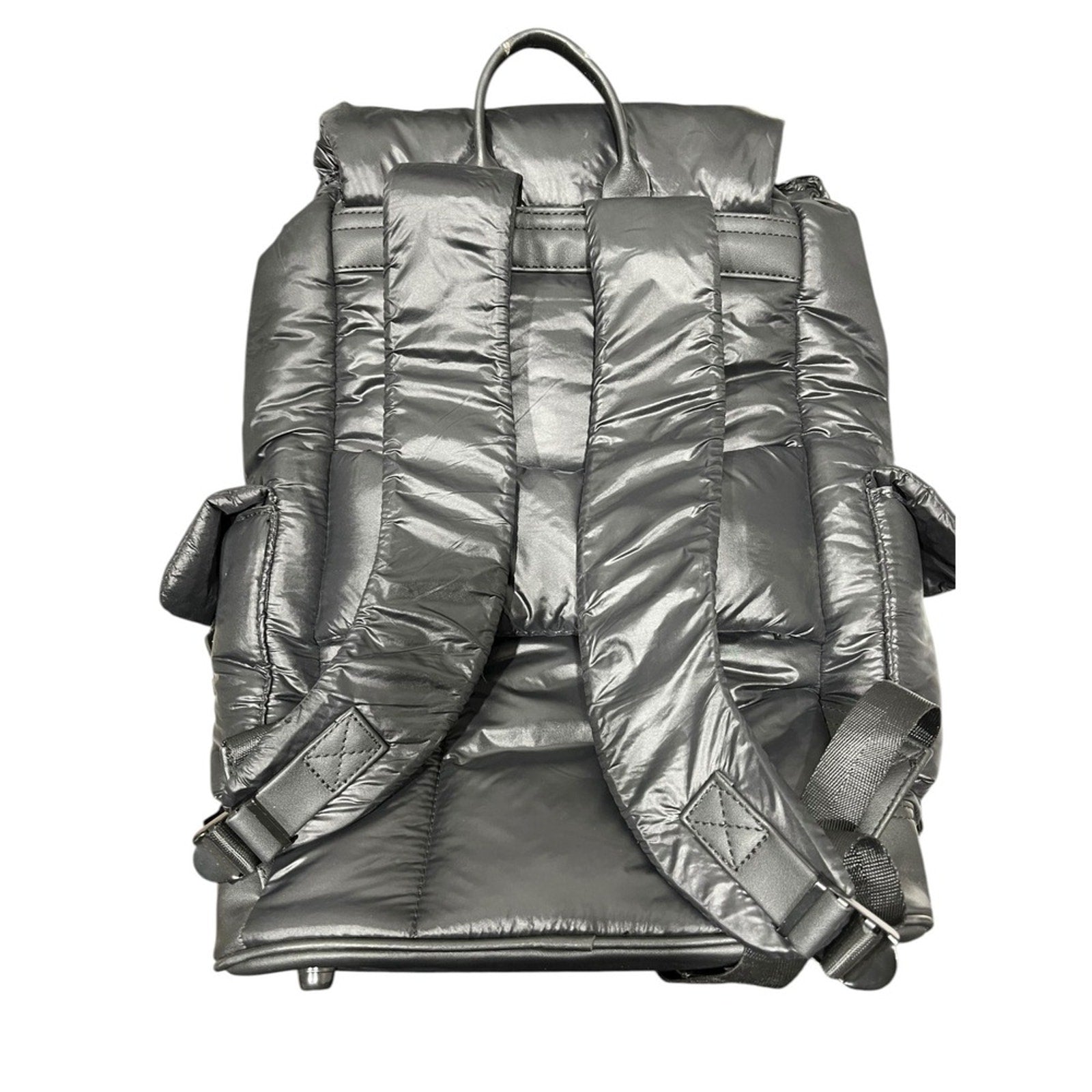 Joan & David Puffy Backpack Puffer Leather Trim Flap Backpack Bag Women's