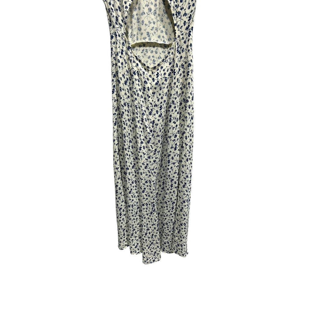Reformation Gavin Blue Floral Midi Dress Cream Cap Sleeve Open Back Size 4 Slit